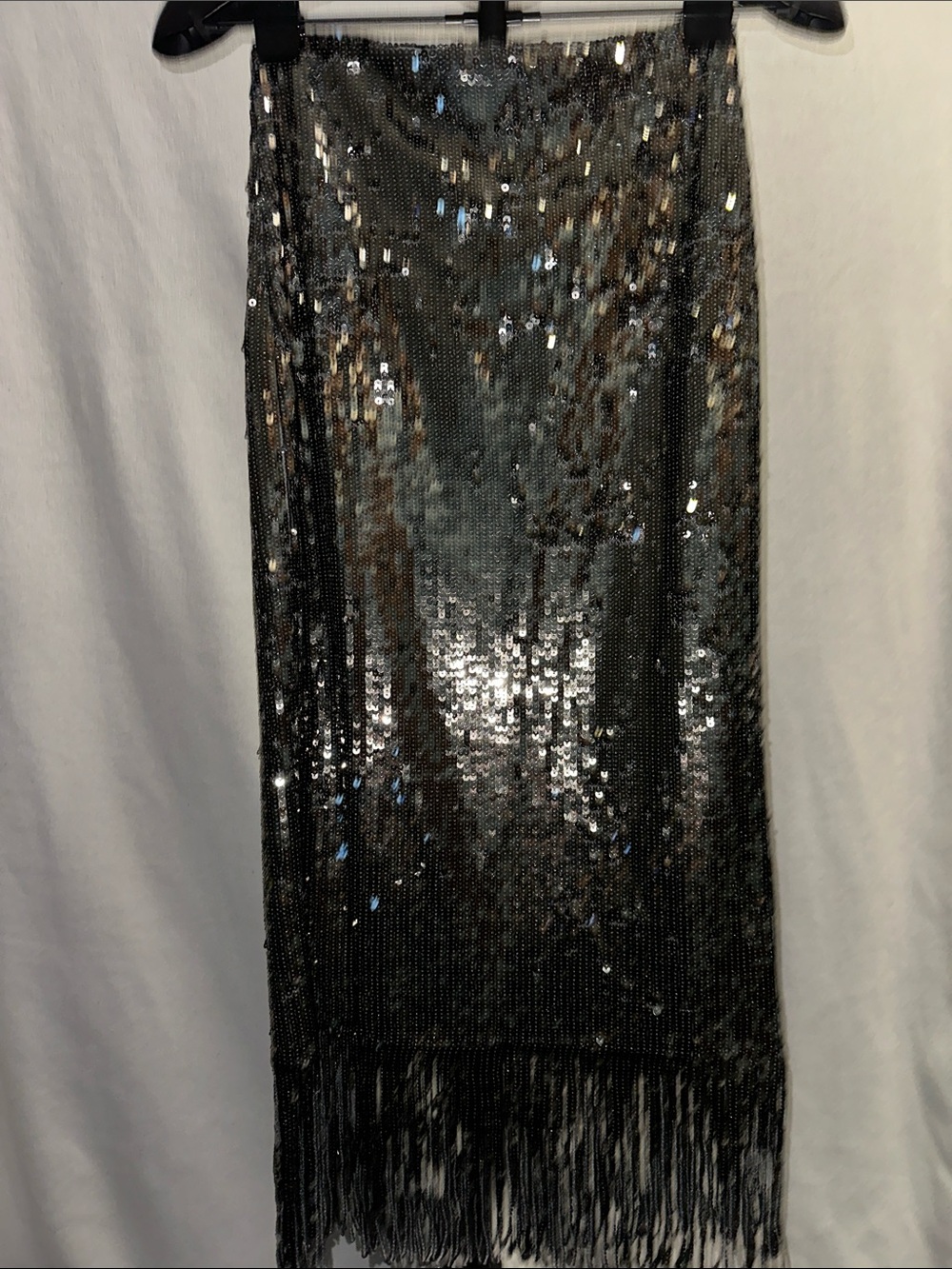 Zara Black Sequin Fringe Maxi Skirt